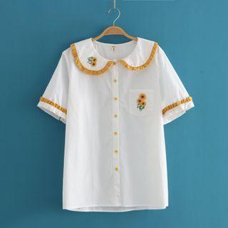 Sun Flower Embroidered Shirt As Shown In Figure - One Size