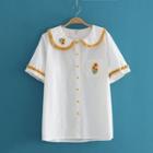 Sun Flower Embroidered Shirt As Shown In Figure - One Size