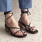 Block Heel Tie-up Sandals