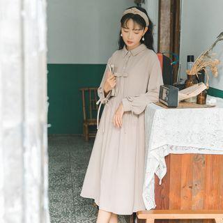 Ribbon Accent Long-sleeve Shirtdress