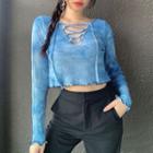 Long-sleeve Tie-dyed Lace-up T-shirt