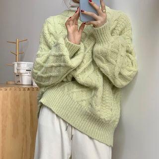 Round Neck Cable Knit Long Sweater