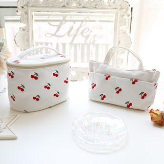 Embroidered Cherry Makeup Pouch