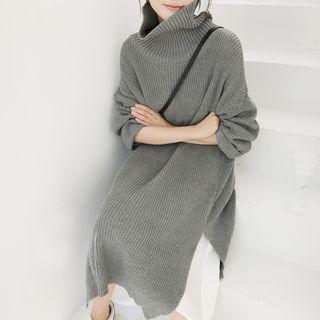 Turtleneck Midi Split Knit Dress