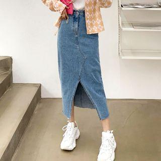 Slit-front Maxi Denim Skirt
