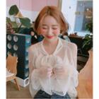 Bow Accent Long-sleeve Mesh Top