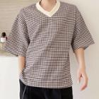 Elbow-sleeve Houndstooth T-shirt