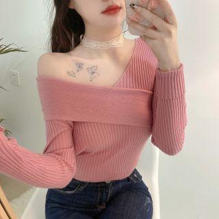 One-shoulder Ribbed Sweater