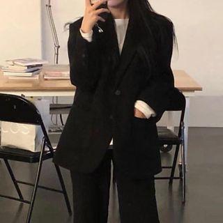 Long-sleeve Plain Blazer / High-waist Wide-leg Pants / High-waist Mini Skirt