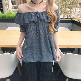 Off-shoulder Frilled Short-sleeve Top