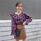 Ruffle-collar Plaid Blouse