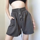 High Waist Button-through Drawstring Shorts