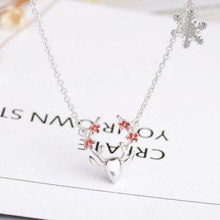 925 Sterling Silver Snowflake Deer Pendant Necklace