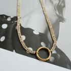 Rhinestone Alloy Hoop Pendant Necklace As Shown In Figure - One Size