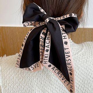 Lettering Narrow Scarf Hair Tie Almond & Black - One Size