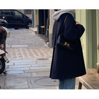 [dearest] Slit-back Woolen A-line Coat (navy Blue) One Size
