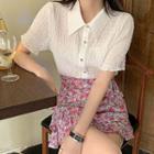 Short-sleeve Blouse / Floral Print A-line Skirt