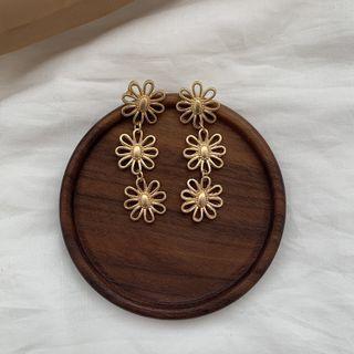 Flower Alloy Dangle Earring 1 Pair - 925 Silver - Flower - Gold - One Size
