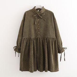 Polka Dot Corduroy Long-sleeve A-line Dress