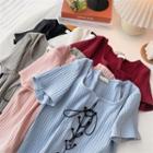 Short-sleeve Square-neck Knit T-shirt