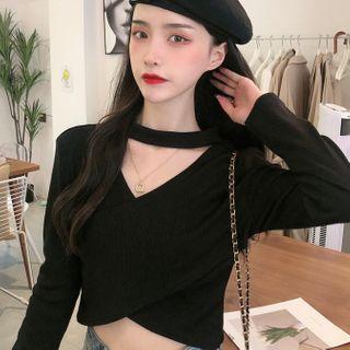 Choker-neck Cropped Knit Top / Camisole Top