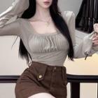 Crinkle Long-sleeve Top
