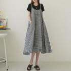 Gingham Flared Long Overall Dress