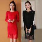Lace Hem Long-sleeve Knit Dress