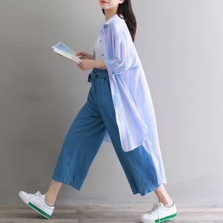 3/4-sleeve Dip-back Long Shirt