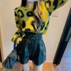 Leopard Print Sweater / Faux Leather Shorts