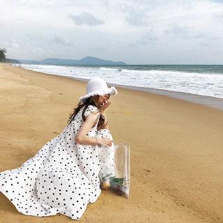 Sleeveless Tiered Dotted Long Dress