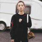 Floral Embroidered Cutout Sweatshirt