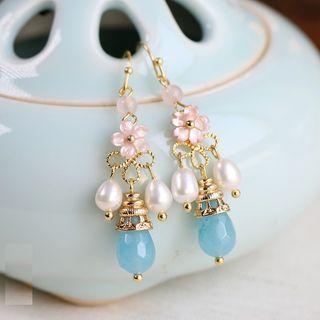 Faux Pearl Bead Flower Dangle Earring