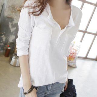 Long-sleeve Open-collar Top