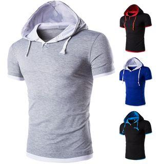 Short Sleeve Contrast Trim Hoodie