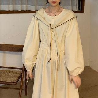 Neckerchief / Puff-sleeve Midi Dress