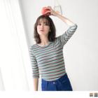 Elbow Sleeve Striped Top