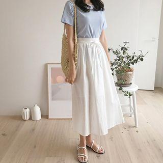 Drawstring-waist Linen Blend Midi Skirt Ivory - One Size