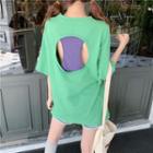 Patchwork Open-back Plain T-shirt Green - One Size