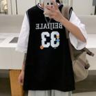 Elbow-sleeve Mock Two Piece Letter Print T-shirt