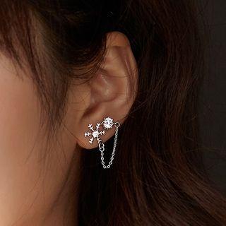 Snowflake Chained Sterling Silver Earring