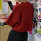 Button-back V-neck Cropped Sweater
