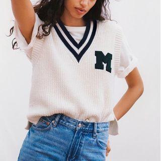 Contrast-trim Lettering Knit Vest