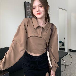 Set: Polo-neck Cropped Sweatshirt + Camisole Top