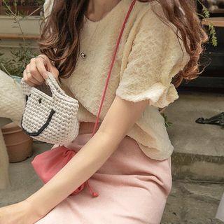 Puff-sleeve Lace Cropped Blouse Cream - One Size