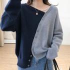 Diagonal Button Two-tone Sweater