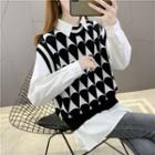 Set: Two-tone Sweater Vest + Blouse
