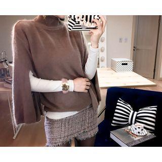 Turtle-neck Furry Wool Blend Sweater