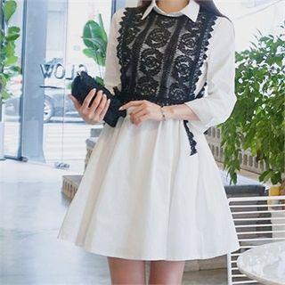 Set: Sleeveless Lace Top + Flare Shirtdress