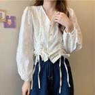 Button-up Drawstring Lace Blouse